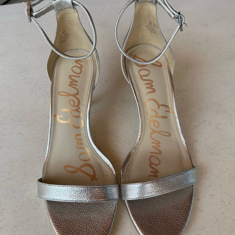 Sam Edelman Silver Metallic Ankle-Strap high heels.